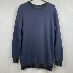 Forever 21 Navy Blue Longline Crewneck Sweatshirt Side Zipper Rib Trim Urban M